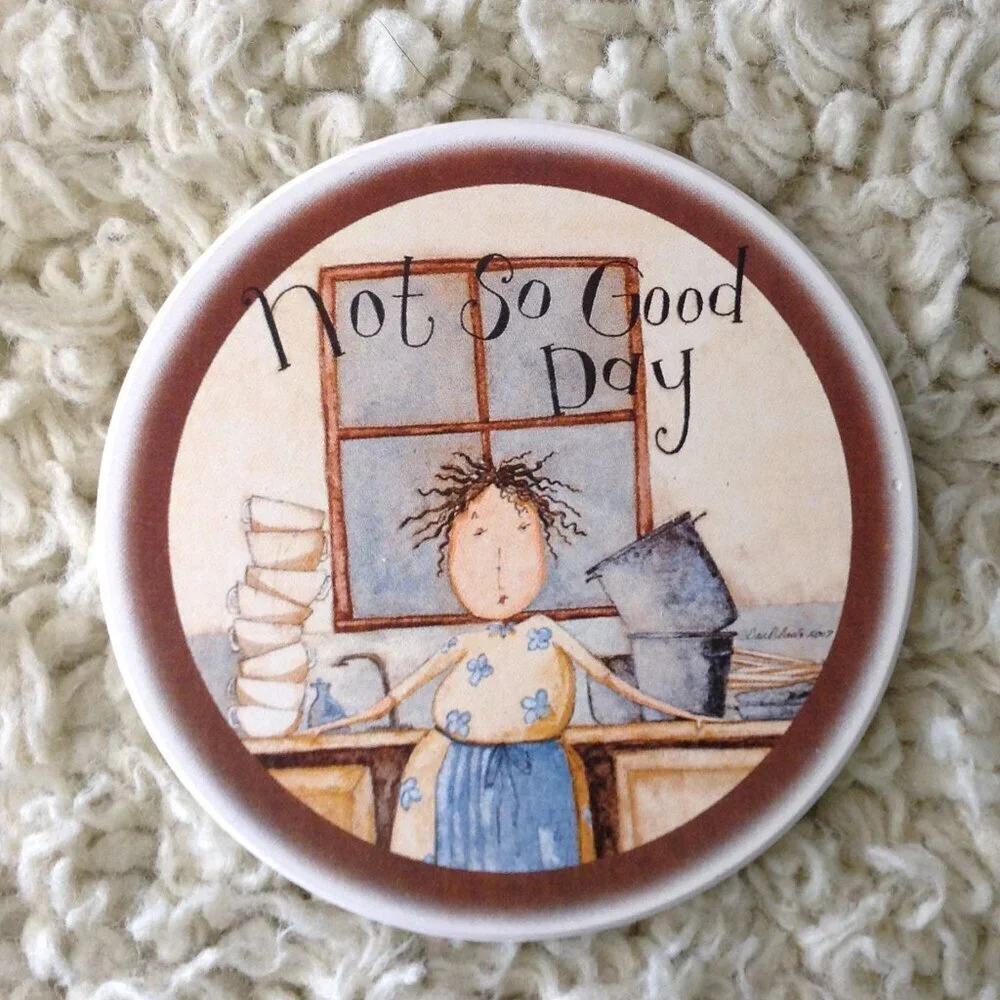NWOT Coaster Girls Stone Coasters; Good Day/Not so Good Day; 2010; Kitschy, cute